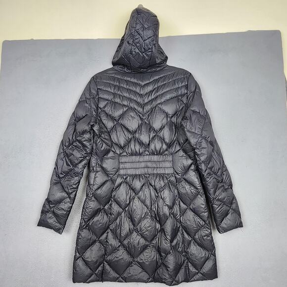 Steve Madden Puffer Jacket Womens Large Black Hooded Long Quilted Down Coat - Picture 2 of 12